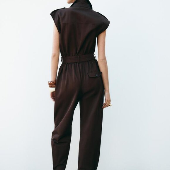 NWT ZARA BELTED SLEEVELESS JUMPSUIT L - Picture 6 of 10